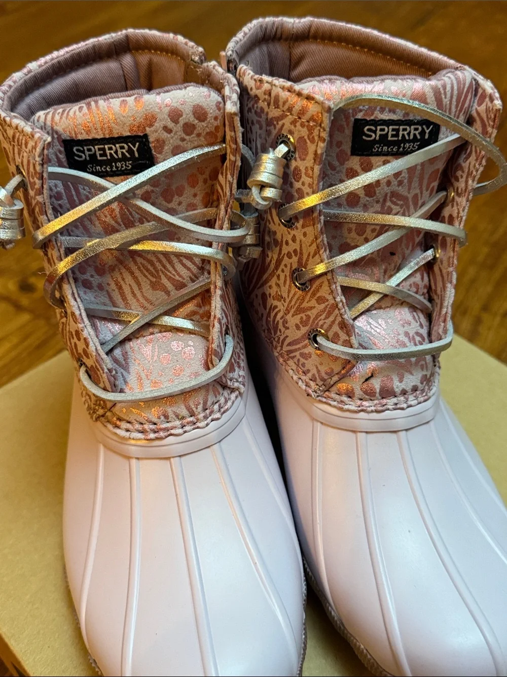 Girls Sperry Saltwater/Elderberry Duck Boots with Metallic Accents